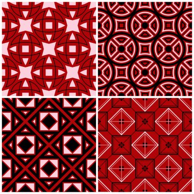 Kırmızı sorunsuz arka plan duvar kağıtları, Tekstil ve kumaş için siyah ve beyaz geometrik desenlerle