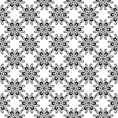 Siyah ve beyaz çiçekli süsler. Tekstil ve duvar kağıtları için seamless modeli