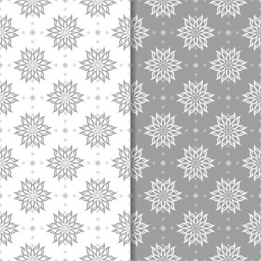 Beyaz ve gri çiçek arka planlar. Tekstil ve duvar kağıtları için dikişsiz desen seti