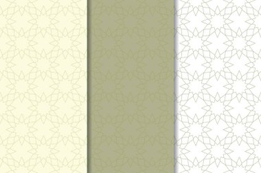 Geometrik süsler kümesi. Zeytin yeşili ve beyaz Dikişsiz desen web, Tekstil ve duvar kağıtları için