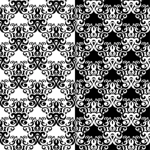 黒と白の花模様の背景 テキスタイルや壁紙のため白黒のシームレス パターンのセット — ストックベクタ