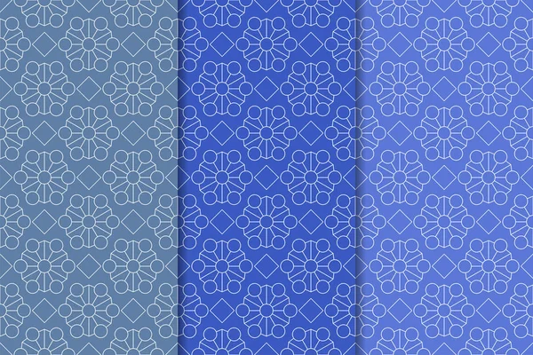 Blaue Geometrische Ornamente Reihe Vertikaler Nahtloser Muster Für Web Textilien — Stockvektor