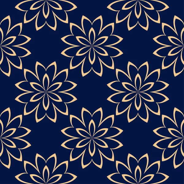 Adorno Floral Azul Dorado Patrón Sin Costuras Para Textiles Fondos — Archivo Imágenes Vectoriales