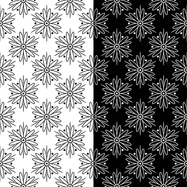 Fond Floral Noir Blanc Ensemble Motifs Sans Couture Pour Textiles — Image vectorielle