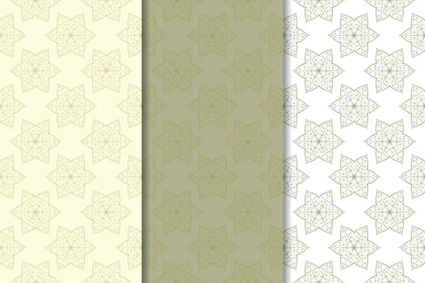 Sfondi Floreali Verde Oliva Bianco Set Modelli Senza Cuciture Tessuti — Vettoriale Stock