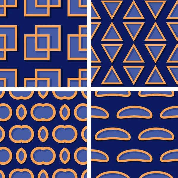 シームレスな幾何学模様 オレンジ色の要素を持つディープ ブルー 背景のセットです ベクトル図 — ストックベクタ