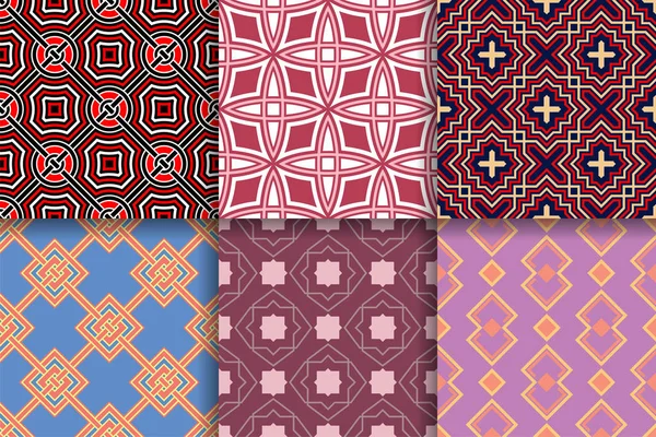 Геометрические Бесшовные Узоры Коллекция Цветных Фонов Текстиля Тканей Обоев — стоковый вектор