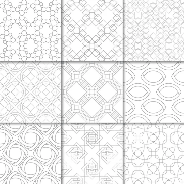 Light Gray Geometric Ornaments Collection Neutral Seamless Patterns Web Textile — Stock Vector