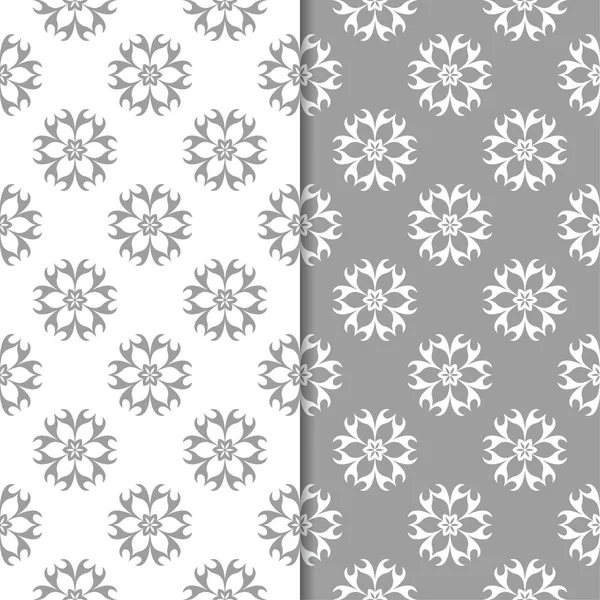 Ensemble Blanc Gris Milieux Floraux Motifs Sans Couture Pour Textiles — Image vectorielle