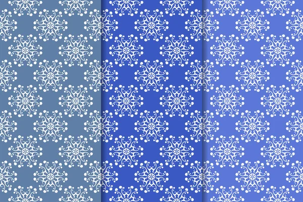 Pakket Floral Ornamenten Blauwe Verticale Naadloze Patronen Wallpaper Achtergronden — Stockvector