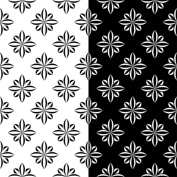 Black White Floral Ornaments Set Seamless Backgrounds Textile Wallpapers — Stock Vector