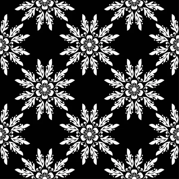 Bílá Květinová Ozdoba Černém Pozadí Vzor Bezešvé Pro Textil Tapety — Stockový vektor