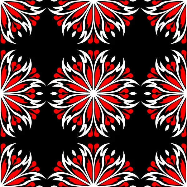 Květinový Vzor Bezešvé Černé Červené Bílé Pozadí Tapety Textilní Tkaniny — Stockový vektor