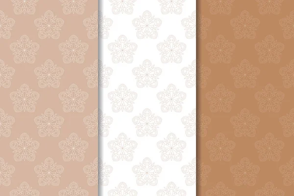 Hnědý Květinové Pozadí Sada Bezešvé Vzory Pro Textil Tapety — Stockový vektor