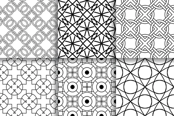 Geometric Seamless Patterns Collection Black White Backgrounds Textile Fabrics Wallpapers — Stock Vector