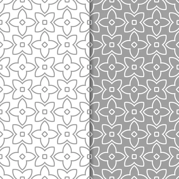 Gray White Geometric Ornaments Set Seamless Patterns Web Textile Wallpapers — Stock Vector