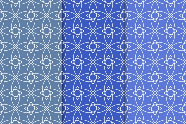 Ornamenti Geometrici Blu Set Modelli Verticali Senza Cuciture Web Tessile — Vettoriale Stock