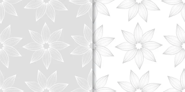 Hellgrauer Und Weißer Blumenschmuck Nahtlose Muster Für Textilien Und Tapeten — Stockvektor