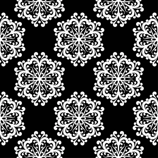 Adorno Floral Blanco Sobre Fondo Negro Patrón Sin Costuras Para — Vector de stock