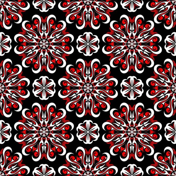 Zwart Rode Witte Naadloze Bloemmotief Achtergrond Behang Textiel Stoffen — Stockvector