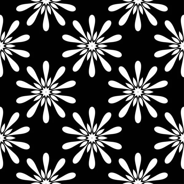 白色花卉设计黑色背景 纺织品和墙纸无缝图案 — 图库矢量图片
