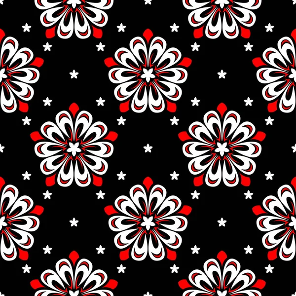 Schwarz Rote Und Weiße Blumenelemente Nahtloser Hintergrund Für Hintergrundbilder — Stockvektor