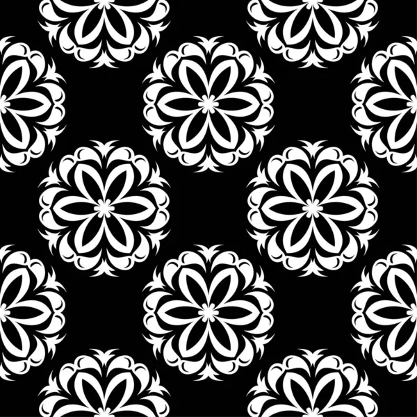 Biały Kwiatowy Ornament Czarnym Tle Jednolity Wzór Włókienniczych Tapety — Wektor stockowy