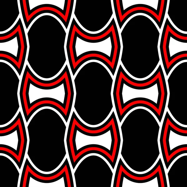 Desenhos Geométricos Vermelhos Brancos Fundo Preto Sem Costura Para Têxteis — Vetor de Stock