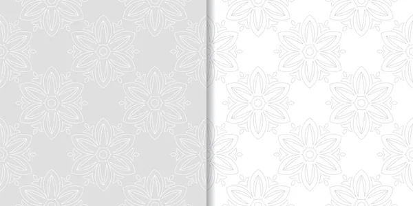 Adornos Florales Gris Claro Conjunto Patrones Sin Costura Para Textiles — Vector de stock