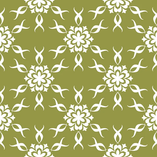 White Flowers Olive Green Background Ornamental Seamless Pattern Textile Wallpapers — Stock Vector