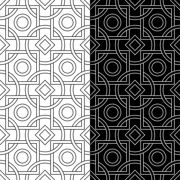 黒と白の幾何学的な装飾品 Web テキスタイルや壁紙のためのシームレスなパターンのセット — ストックベクタ