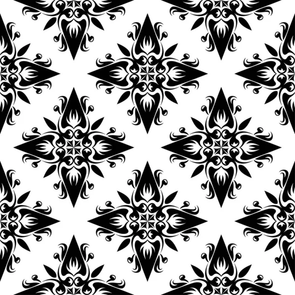 Black Flowers White Background Seamless Pattern Textile Wallpapers — Stock Vector