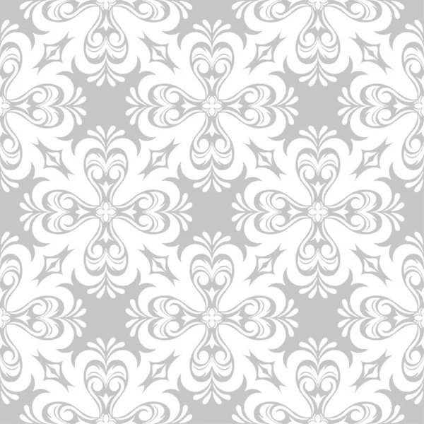 Adorno Floral Blanco Sobre Fondo Gris Patrón Sin Costuras Para — Vector de stock