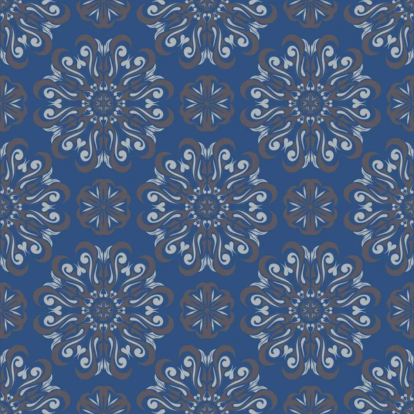 Sömlös Blommönster Mörkblå Bakgrund Med Blomma Mönster För Tapeter Textil — Stock vektor