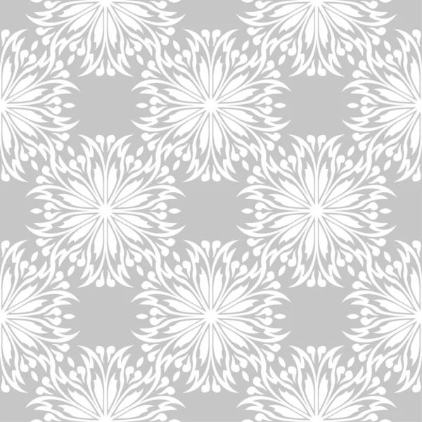 Flores Brancas Fundo Cinza Padrão Sem Costura Ornamental Para Têxteis — Vetor de Stock