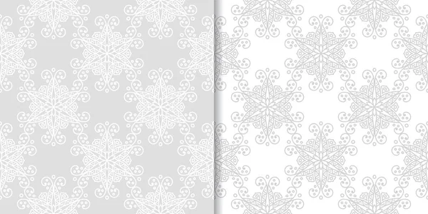 Světle Šedé Bílé Květinové Ornamenty Sada Bezešvé Vzory Pro Textil — Stockový vektor