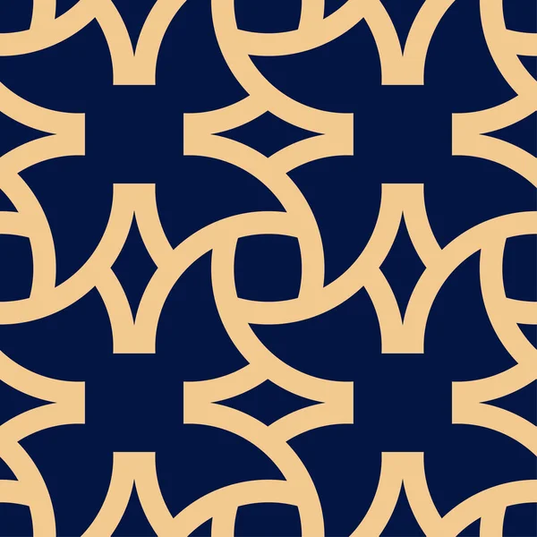 金色的蓝色几何装饰品 纺织品和墙纸无缝模式 — 图库矢量图片