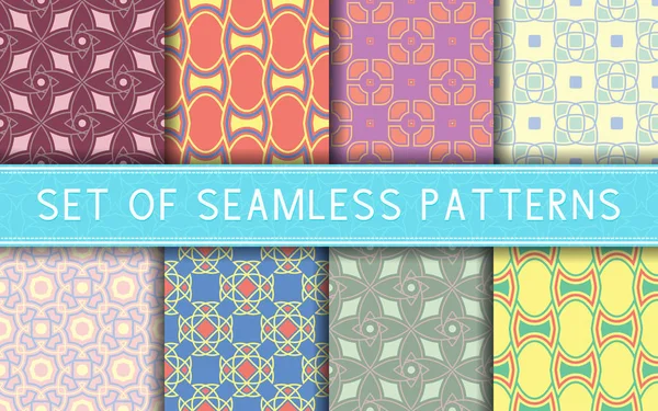 Geometrische Naadloze Patronen Collectie Van Gekleurde Achtergronden Voor Textiel Stoffen — Stockvector