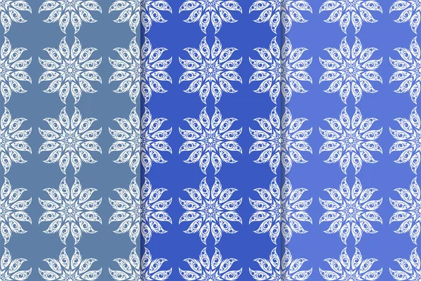 Blauwe Bloemen Ornamenten Aantal Verticale Naadloze Patronen Wallpaper Achtergronden — Stockvector