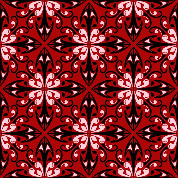 Červená Bezešvé Pozadí Černou Bílou Designovými Prvky Vzor Tapety Textilní — Stockový vektor