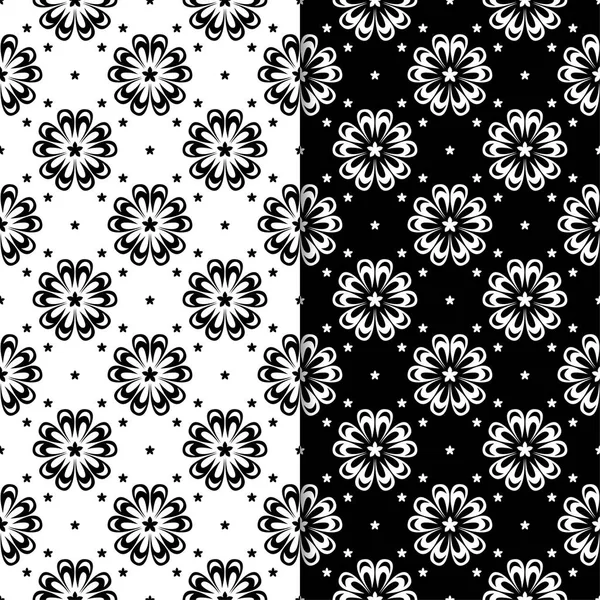 黑白相间的花卉背景 一套无缝设计的纺织品和墙纸 — 图库矢量图片