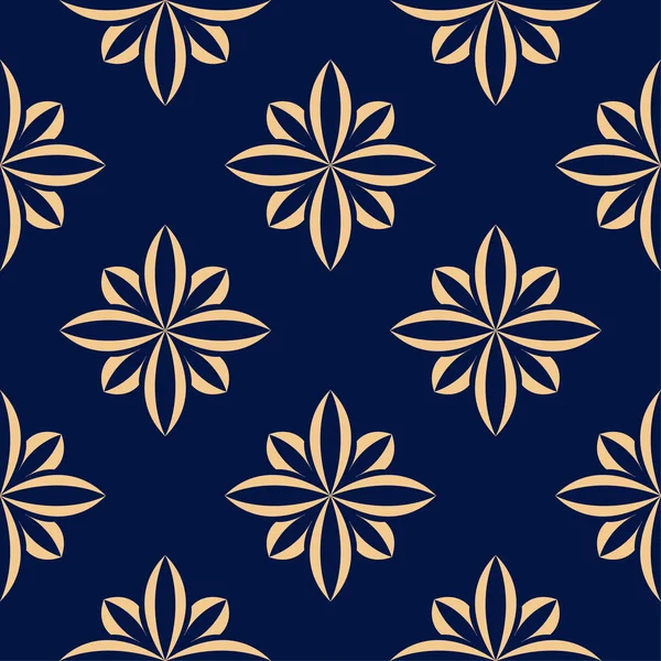 Golden Flowers Blue Background Seamless Pattern Textile Wallpapers — Stock Vector
