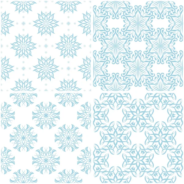 Floral Patterns Set Light Blue Elements White Seamless Backgrounds Vector — Stock Vector