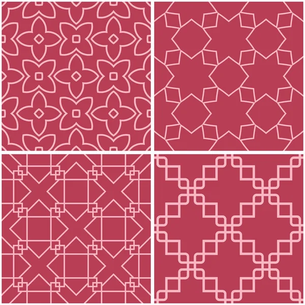 Patrones Geométricos Conjunto Fondos Sin Costura Color Rojo Pálido Ilustración — Vector de stock