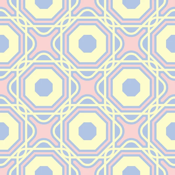 ブルーの幾何学的なシームレス パターン テキスタイル ファブリックをベージュとピンクの要素と背景 — ストックベクタ