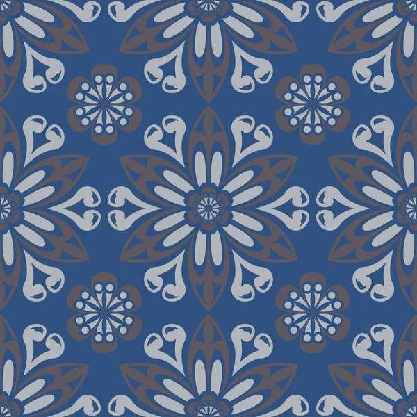 Sömlös Blommönster Mörkblå Bakgrund Med Blomma Mönster För Tapeter Textil — Stock vektor