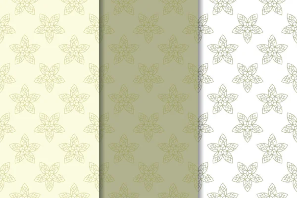 Zeytin yeşili çiçek arka planlar. Tekstil ve duvar kağıtları için dikişsiz desen seti