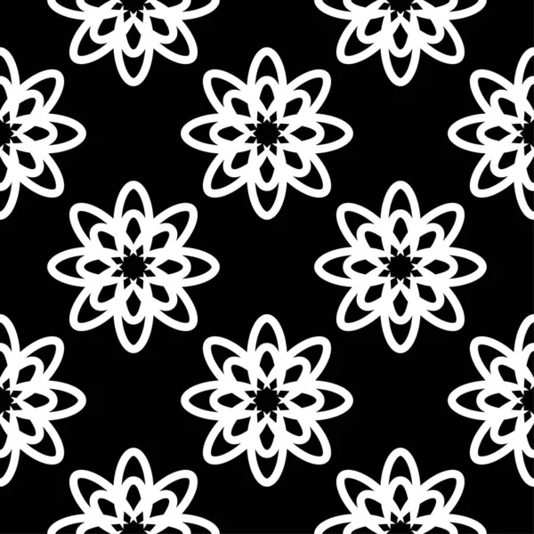 黑色背景上的白色花卉装饰 纺织品和墙纸的无缝图案 — 图库矢量图片