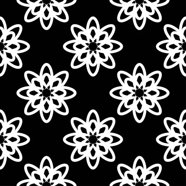 Ornamento Floral Branco Sobre Fundo Preto Padrão Sem Costura Para — Vetor de Stock