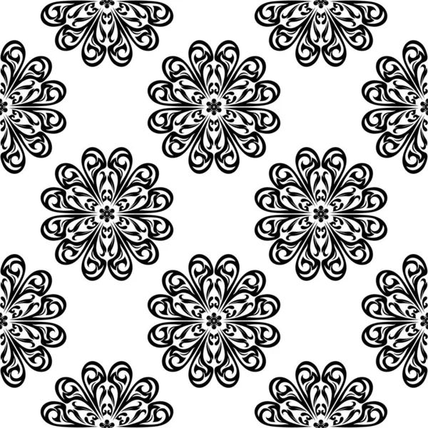 Adorno Floral Negro Sobre Fondo Blanco Patrón Sin Costuras Para — Vector de stock